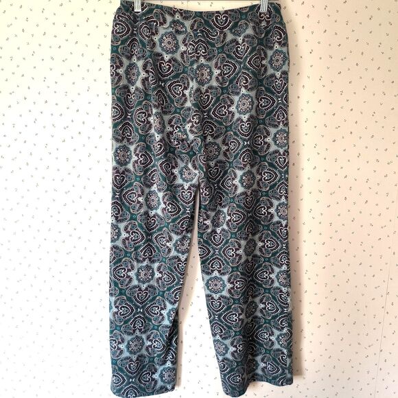 Soma Pajama Set Large Paisley Green Blue Stretch Pockets Lounge Cozy Holiday - Picture 4 of 16